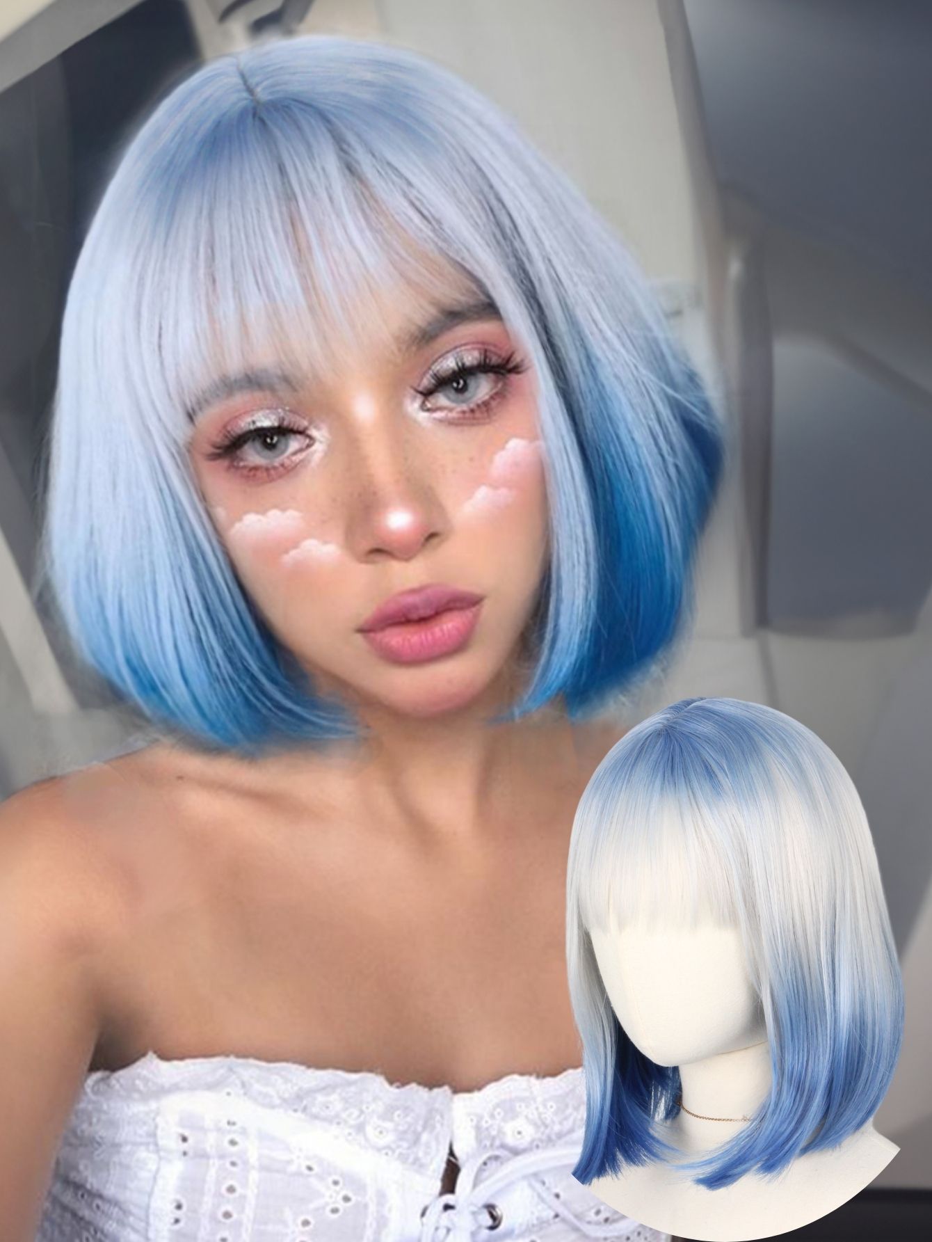 Blue and White Gradient Short  – Korean Daily Lifestyle recenzja i cena